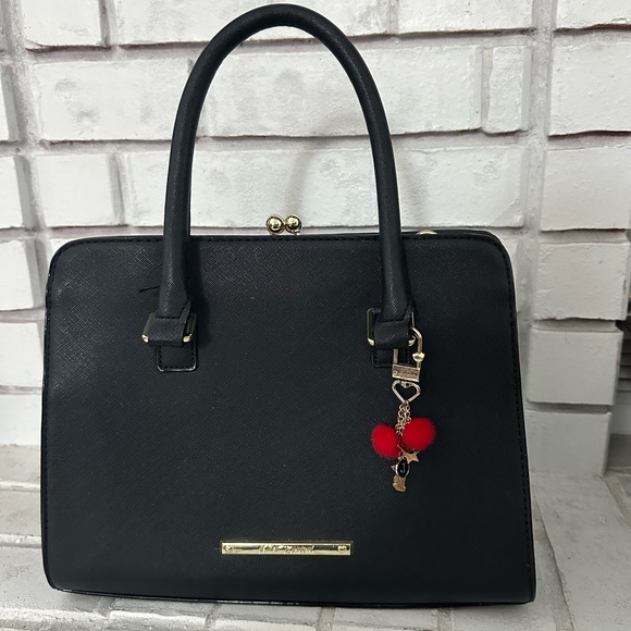 EUC Betsey Johnson Satchel  with kisslock closure and upcycled custom key fob - Picture 1 of 11